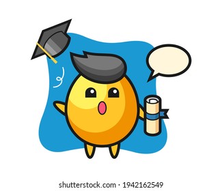 Illustration of golden egg cartoon throwing the hat at graduation