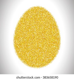 Illustration of a Golden Egg isolated on white background. Golden metallic shiny Easter egg. Gold glittering metal texture. Easter Card. Happy Easter. Vector illustration