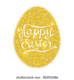 Illustration of a Golden Egg isolated on white background. Golden metallic shiny Easter egg. Gold glittering metal texture. Easter Card. Happy Easter. Vector illustration