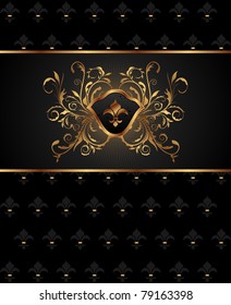 Illustration golden frame with heraldic elements - vector