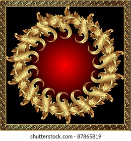 illustration gold(en) frame with vegetable and spiral by pattern