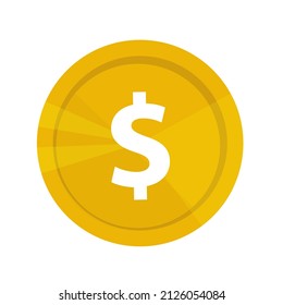 Illustration golden game coin with dollar sign isolated. Vector illustration on white background