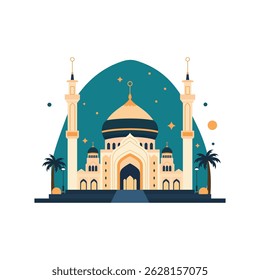 Illustration of Golden Islamic Mosque Exterior Building Landscape in Middle East