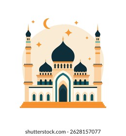 Illustration of Golden Islamic Mosque Exterior Building Landscape in Middle East