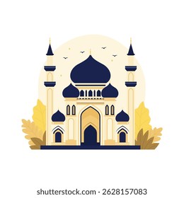 Illustration of Golden Islamic Mosque Exterior Building Landscape in Middle East