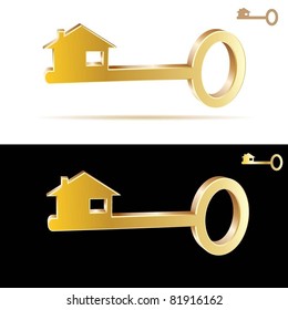 Illustration of the golden key-house. Vector.