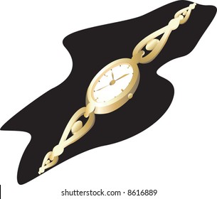Illustration of a golden ladies wrist watch	