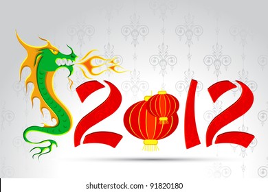 ilustração de lanterna dourada com dragão no cartão de ano novo chinês