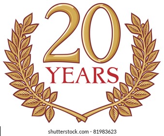 illustration of a golden laurel wreath - 20 years