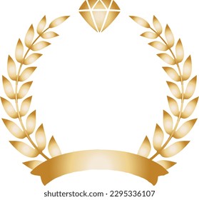 Illustration of golden laurel wreath frame and diamond