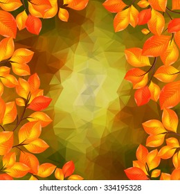 Illustration of golden leaves frame with triangle background
