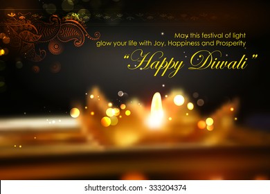 illustration of golden lotus shaped diya on abstract Diwali background