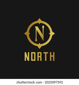 Illustration Golden and Luxury Initial Letter N north compass logo design