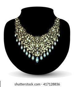 illustration of a Golden necklace  female with  precious stones