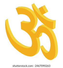 Illustration of a golden om symbol, a sacred and spiritual icon in hinduism and buddhism, depicted in a vibrant and elegant vector design with a gradient gold background