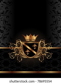 Illustration golden ornate frame with crown  - vector
