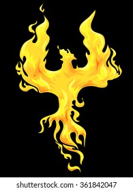 Illustration of a Golden Phoenix Against a Black Background