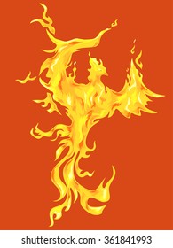 Illustration of a Golden Phoenix Against an Orange Background