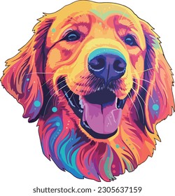 Illustration Golden Retriever Aufkleber, Vektorgrafik, Neonfarbe