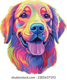 illustration Golden Retriever sticker vector, neon color