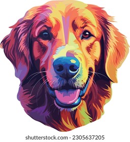 Illustration Golden Retriever Aufkleber, Vektorgrafik, Neonfarbe