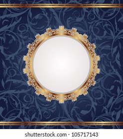 Illustration golden retro frame, seamless floral texture - vector