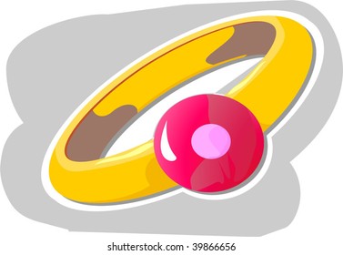 Illustration of  golden ring with red stone	
