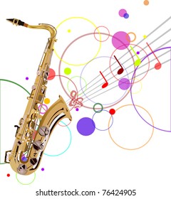 illustration with golden saxophone and music background