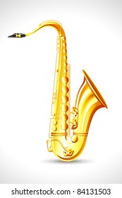 illustration of golden saxophone on abstract background