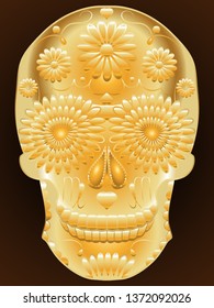 illustration of the Golden skull, a symbol of the traditional Mexican holiday Day of the dead and the Day of angels