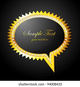 illustration of golden speech bubble on black background