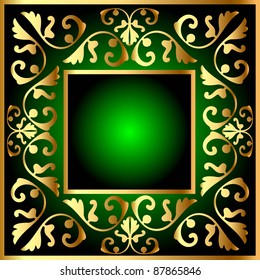 illustration gold(en) square frame with vegetable pattern