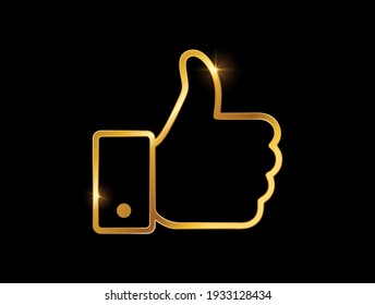 An Illustration of Golden Thumb Up Vector Sign in balck background with golden sign effect 