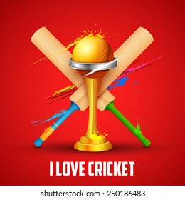 Illustration Of Golden Trophy With Cricket Bat