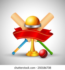 Illustration Of Golden Trophy With Cricket Bat