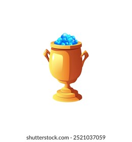 Illustration of a golden trophy cup filled with precious blue stones. This vector cup design is perfect for sports tournament and game design, set on an isolated background.