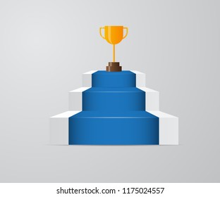 illustration of golden trophy on ladder of success vector background