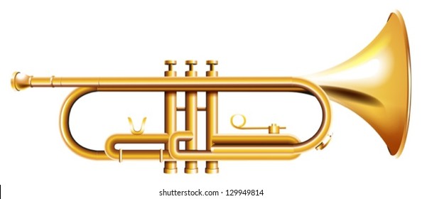 Illustration of a golden trumpet on a white background