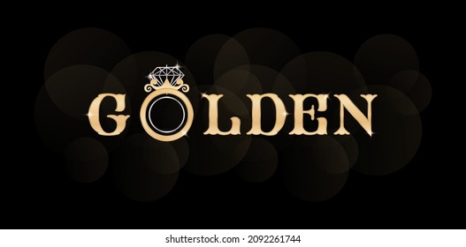 illustration of Golden typeface with Diamond ring, gold and silver colors design. applicable for banner, poster, background for jewelry and gemstone store. wedding anniversary symbol, 50th celebrate