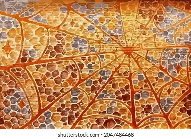 An illustration with a golden web behind which there is a mosaic background