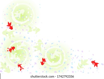 Illustration of goldfish and cool water surface Summer greeting card