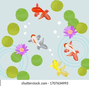 Illustration of goldfish. Japanese summer.