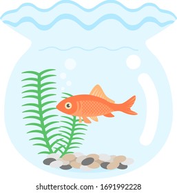 Illustration of a goldfish kept in a fishbowl.