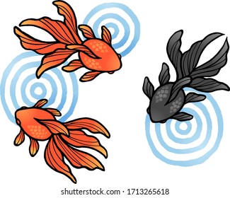 Illustration of goldfish and ripples