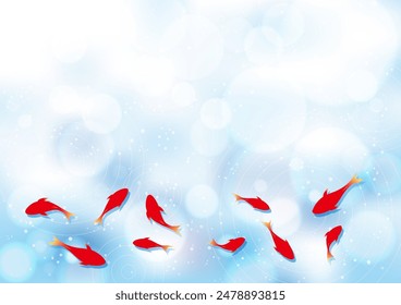 Ilustración de peces de colores y ondulaciones, Ilustración vectorial.