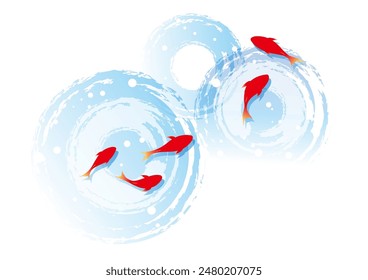 Illustration of goldfish and ripples, vector illustration.