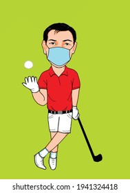 illustration of a golf athlete wearing a mask while playing, great for product design
