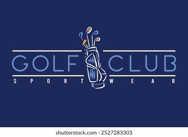 Illustration of a golf bag in a composition with lettering. Art for prints on t-shirts, decoration, etc.