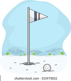 Ilustración de una pelota de golf en el suelo cubierto de nieve