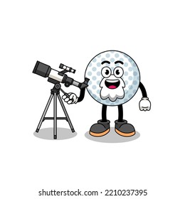 Illustration of golf ball mascot as an astronomer , character design